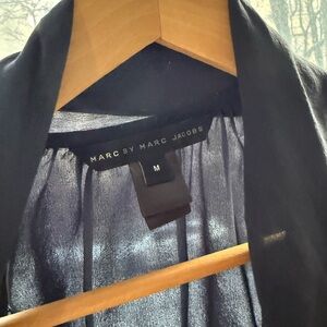 Marc by Marc Jacobs vintage chic navy sleeveless blouse with attached tie